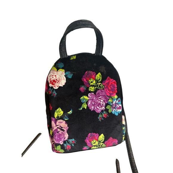 Betsey Johnson Y2K Black Multi Floral Velvet Mini Backpack Convertible Like‎ - Picture 4 of 9